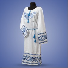 Embroidered dress "Roses" blue on white